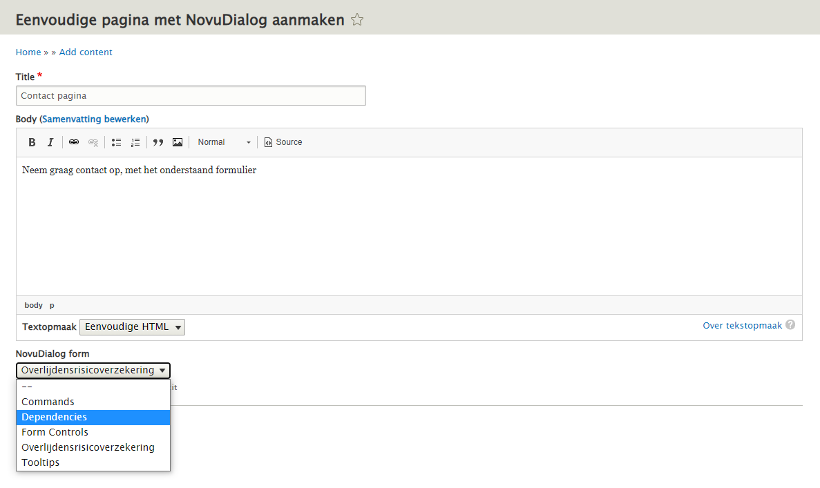 Example creating a new page