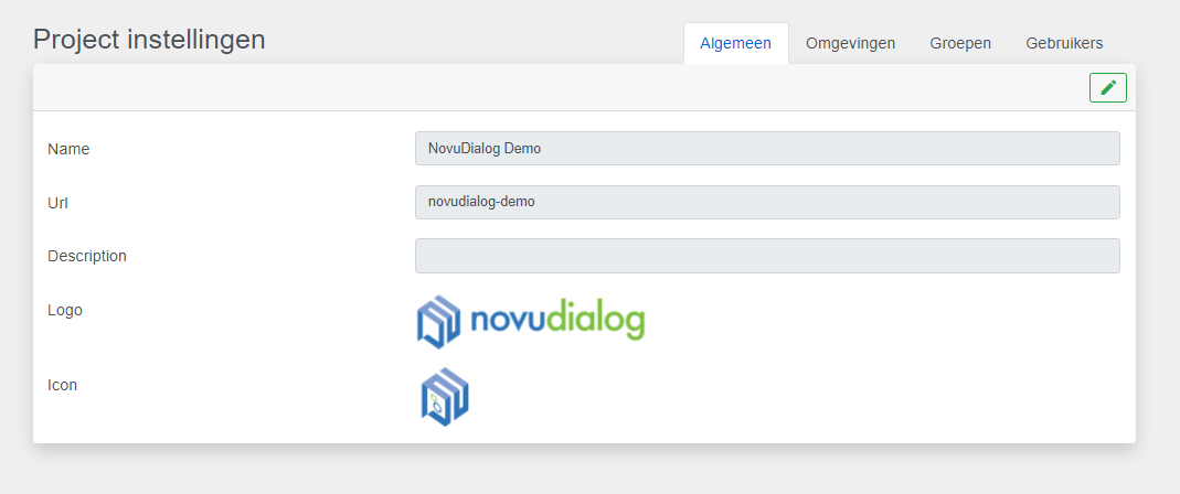 project instellingen mynovudialog